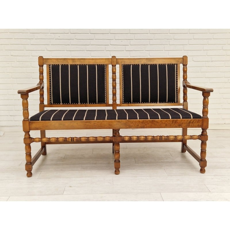 Banc-sofa scandinave vintage en bois de frêne et laine, 1950