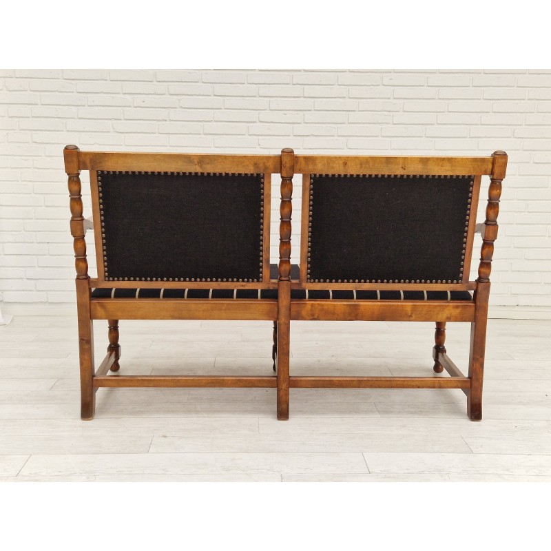 Banc-sofa scandinave vintage en bois de frêne et laine, 1950