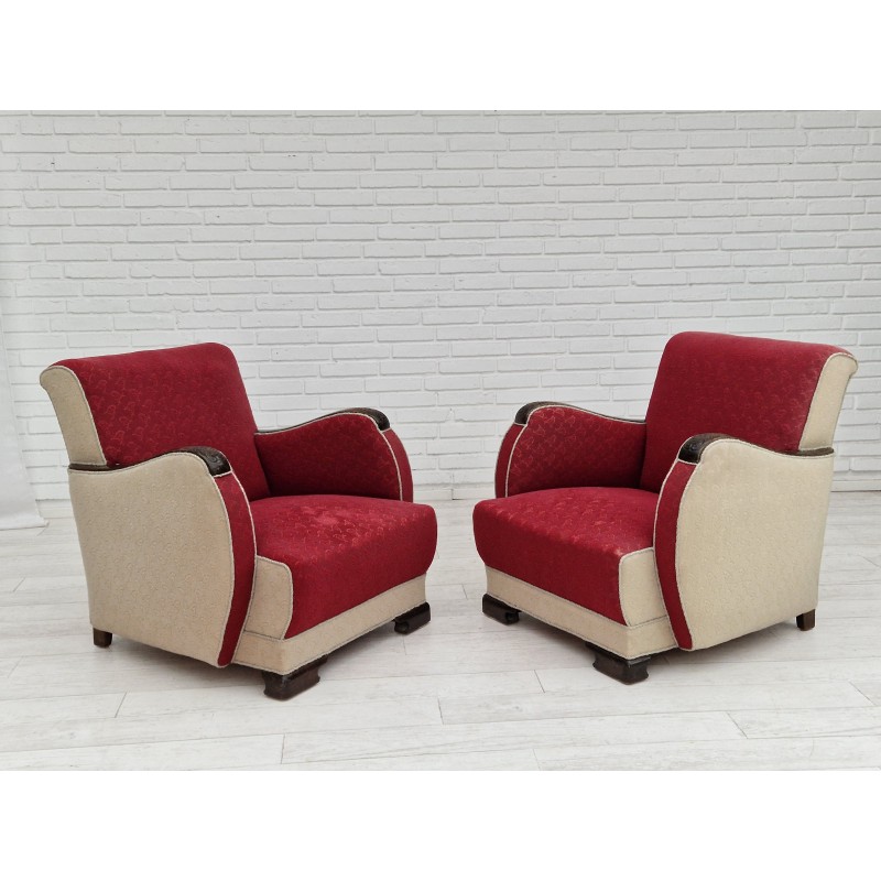 Paar vintage Scandinavische art deco fauteuils, 1950
