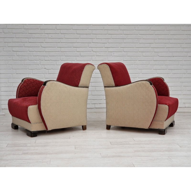 Paar vintage Scandinavische art deco fauteuils, 1950