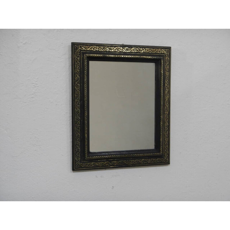 Miroir vintage en bois noir et doré