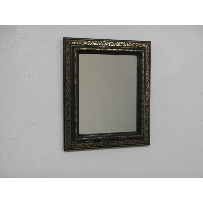 Vintage black and gold wood mirror