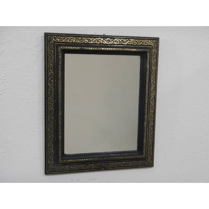 Espelho de madeira Vintage preto e dourado