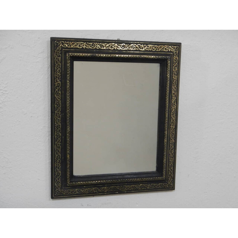 Vintage black and gold wood mirror