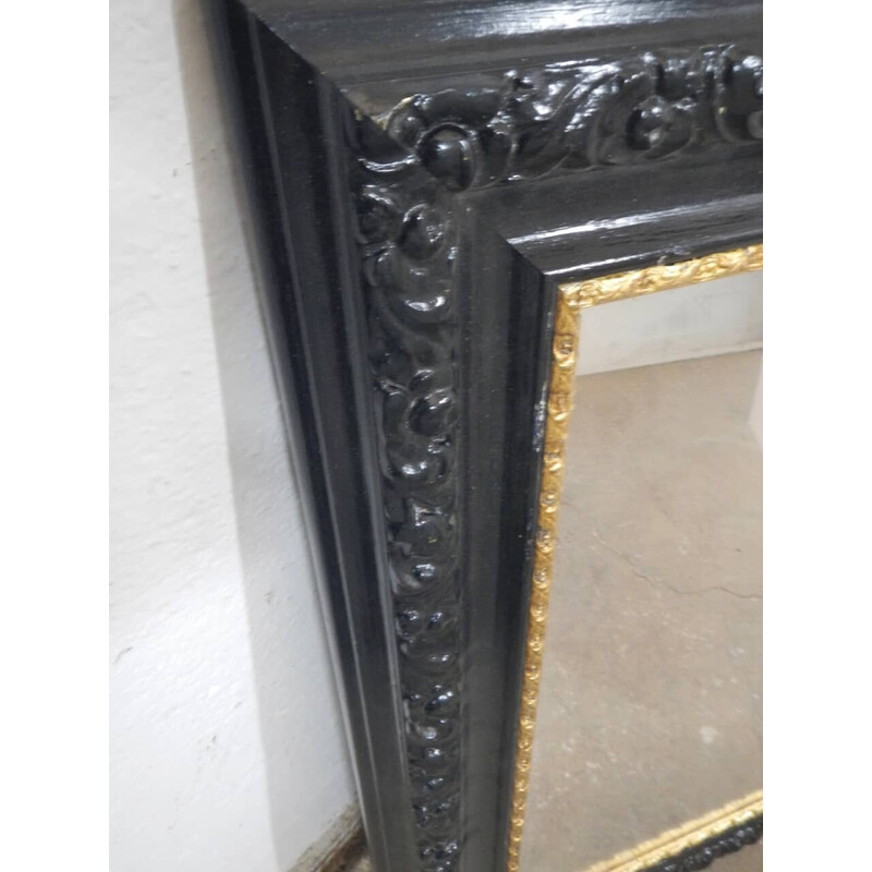 Vintage black and gold wood mirror