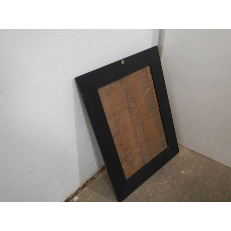 Vintage black and gold wood mirror