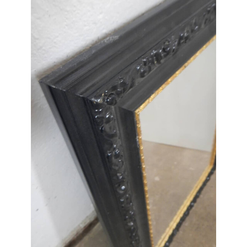 Vintage black and gold wood mirror