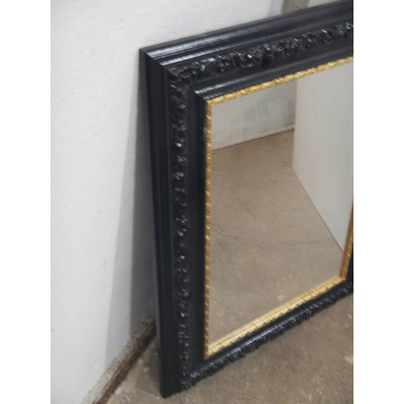 Espelho de madeira Vintage preto e dourado