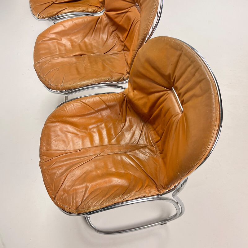 Vintage cognac leather Pascale chairs by Gastone Rinaldi for Thema, 1970s