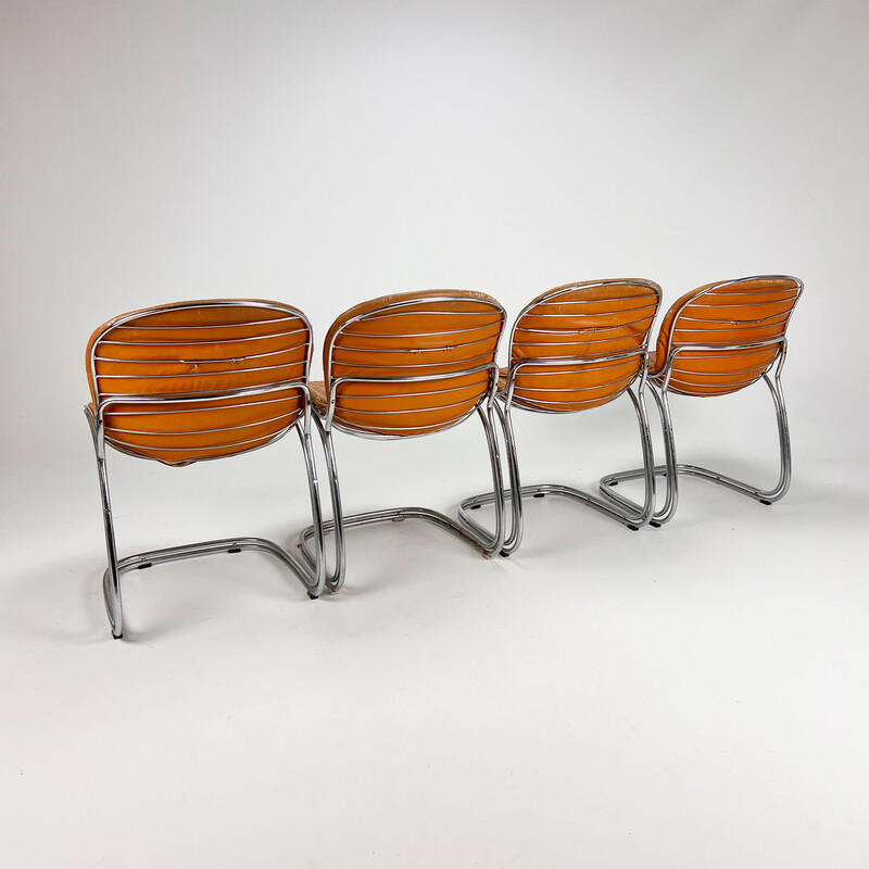 Vintage cognac leather Pascale chairs by Gastone Rinaldi for Thema, 1970s