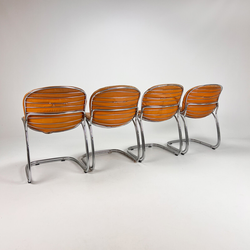 Vintage cognac leather Pascale chairs by Gastone Rinaldi for Thema, 1970s