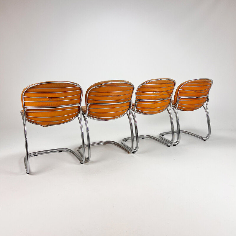 Pascale-Stühle aus cognacfarbenem Leder von Gastone Rinaldi für Thema, 1970er Jahre
