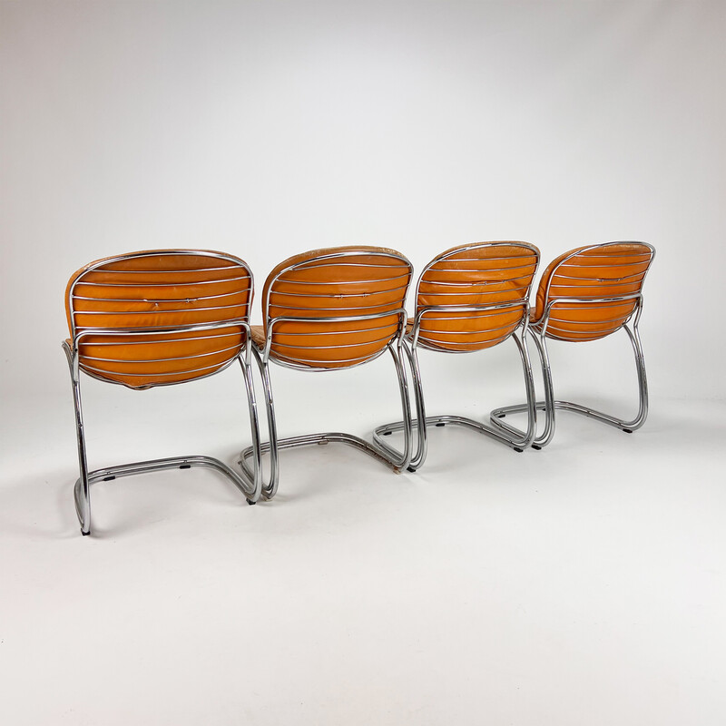 Vintage cognac leather Pascale chairs by Gastone Rinaldi for Thema, 1970s