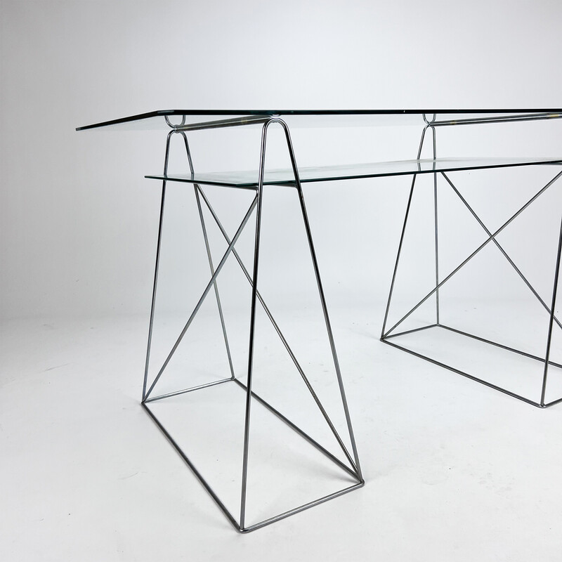 Vintage minimalist steel and glass desk, 1980s