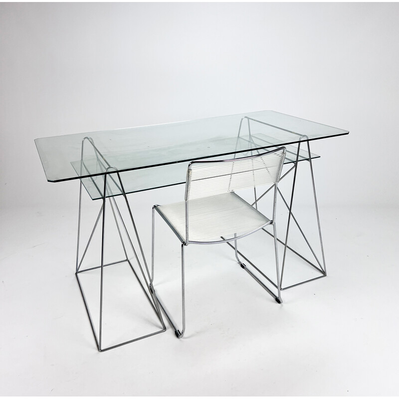 Vintage minimalist steel and glass desk, 1980s