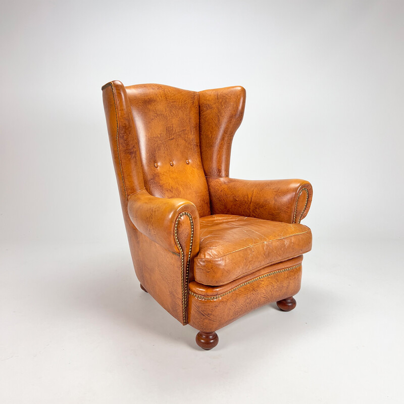 Vintage leather club armchair, 1970s