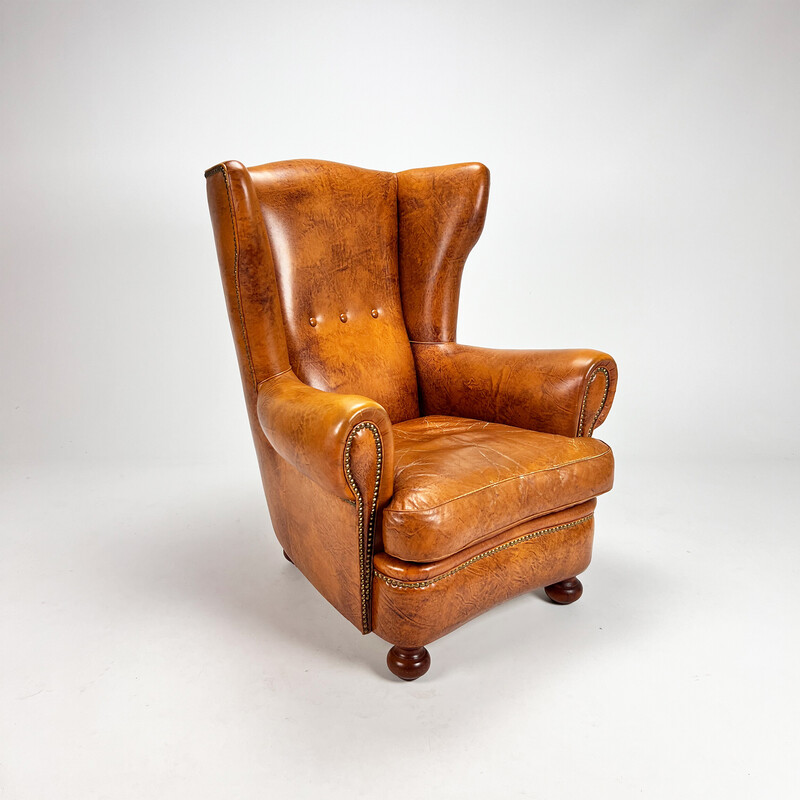 Vintage leather club armchair, 1970s