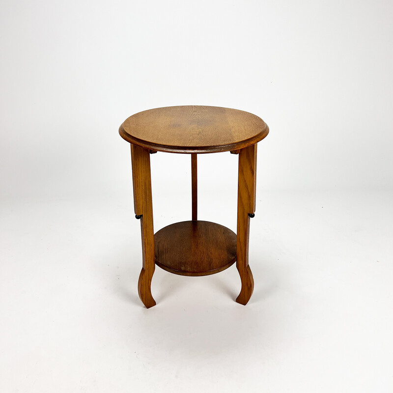 Dutch vintage Amsterdam school oakwood side table, 1930s