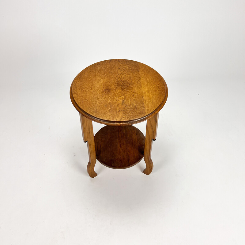 Dutch vintage Amsterdam school oakwood side table, 1930s