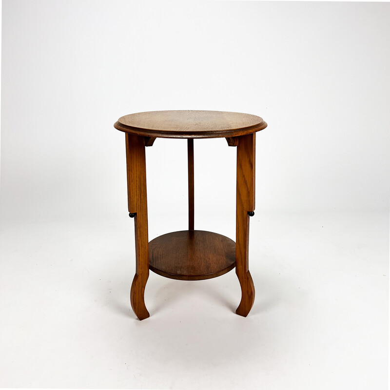 Dutch vintage Amsterdam school oakwood side table, 1930s