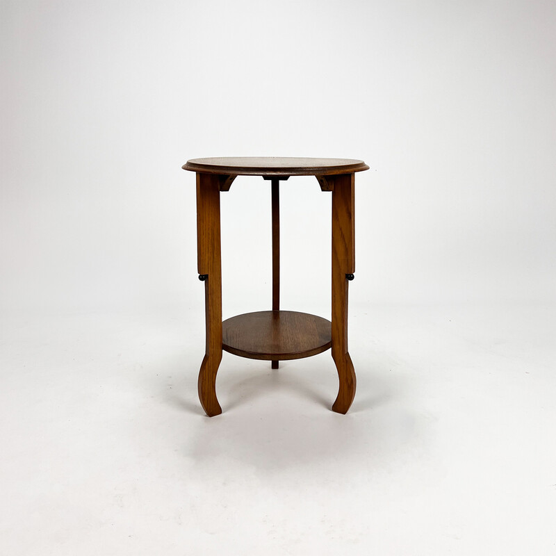 Dutch vintage Amsterdam school oakwood side table, 1930s