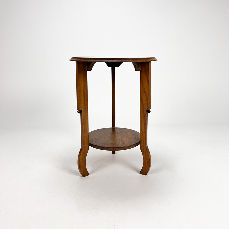 Dutch vintage Amsterdam school oakwood side table, 1930s