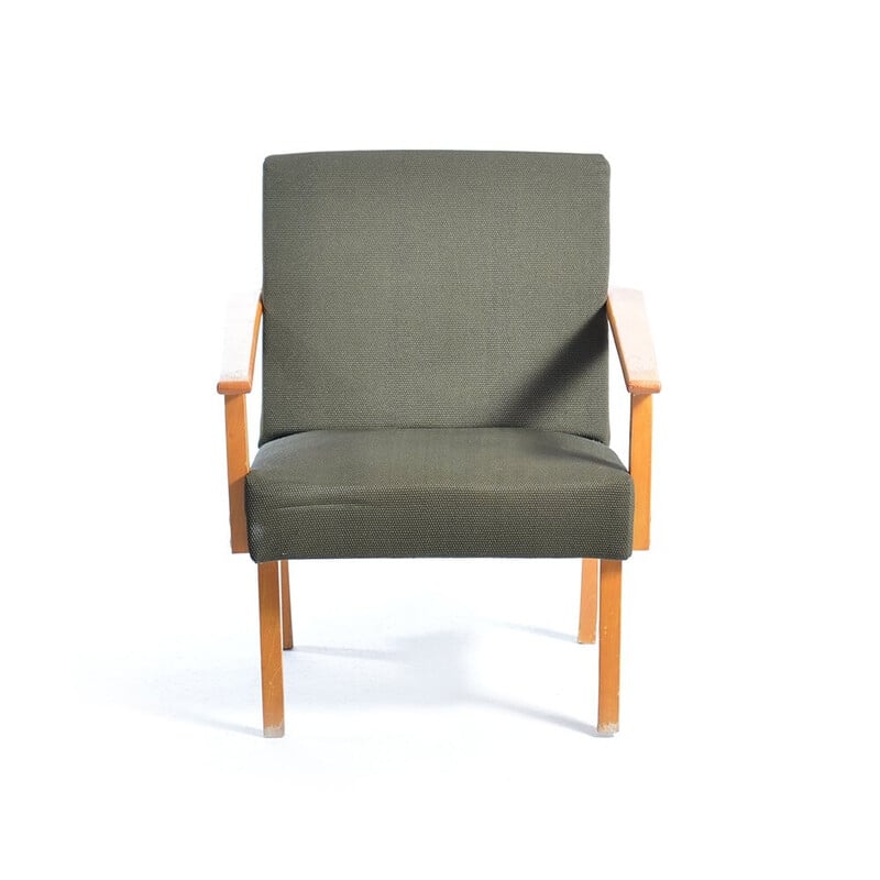 Mid century amrchair in green fabric and beech wood, Czechoslovakia 1960s