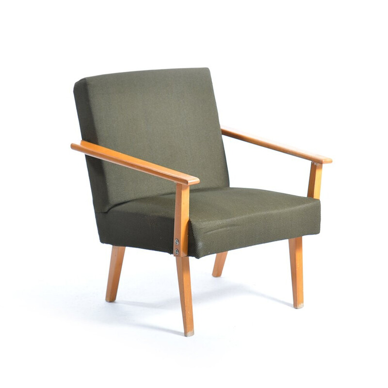 Mid century amrchair in green fabric and beech wood, Czechoslovakia 1960s