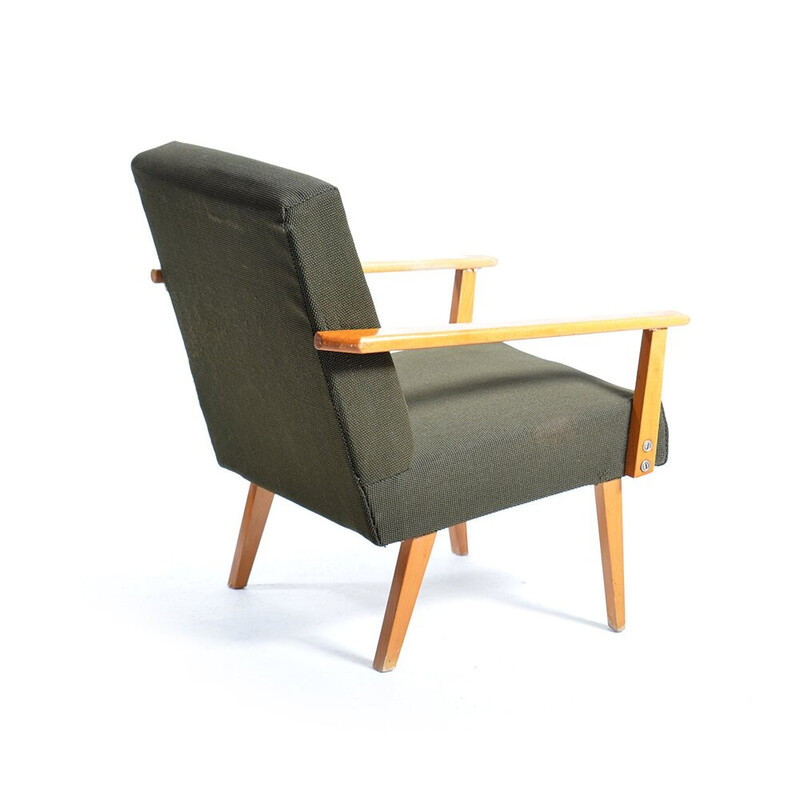 Fauteuil vintage en tissu vert et bois de hêtre, Tchécoslovaquie 1960