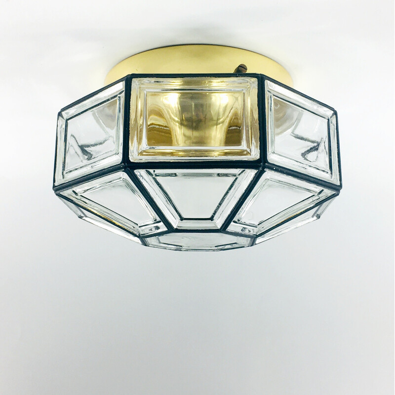 Lámpara de techo minimalista de mediados de siglo en vidrio y hierro de Limburg, Alemania años 60