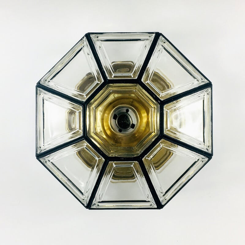 Mid-century minimalist ceiling lamp in glass and iron by Limburg, Germany 1960s