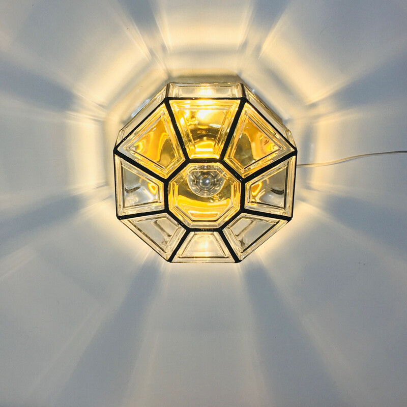 Lámpara de techo minimalista de mediados de siglo en vidrio y hierro de Limburg, Alemania años 60