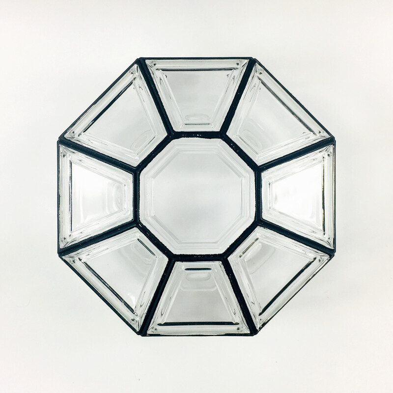 Lampada da soffitto minimalista di metà secolo in vetro e ferro di Limburg, Germania 1960