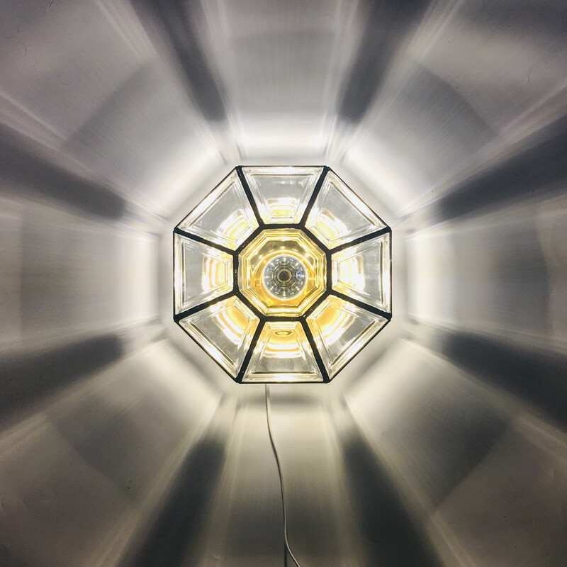 Lampada da soffitto minimalista di metà secolo in vetro e ferro di Limburg, Germania 1960