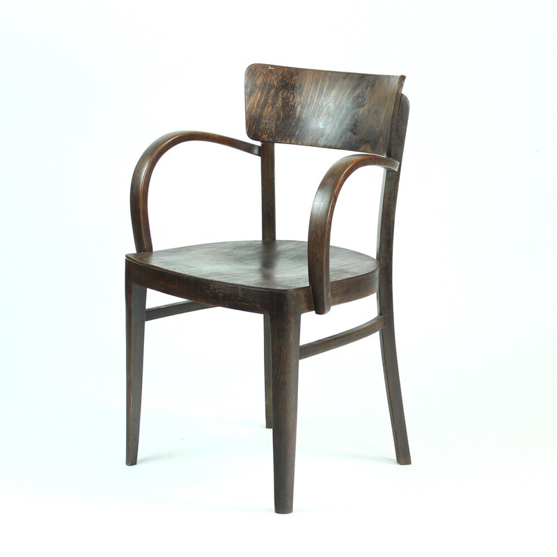 Vintage office armchair in oakwood by Thonet, Czechoslovakia 1930s