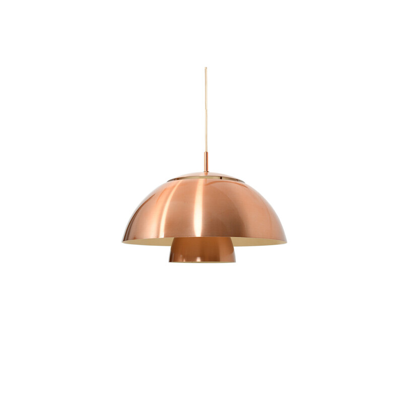 Danish vintage oakwood and copper wall lamp, 1960s