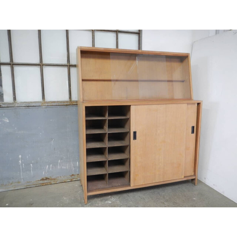 Vintage Spruce and compressed wood display cabinet