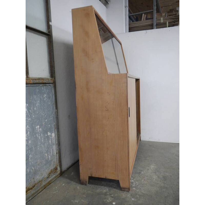 Vintage Spruce and compressed wood display cabinet