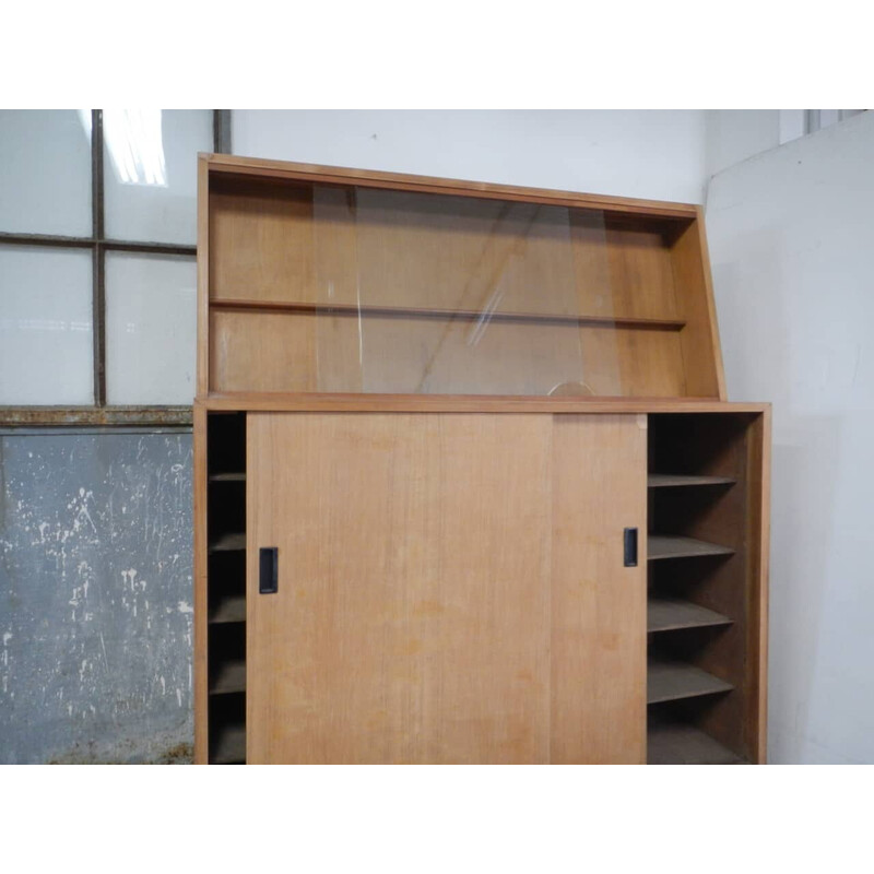 Vintage Spruce and compressed wood display cabinet