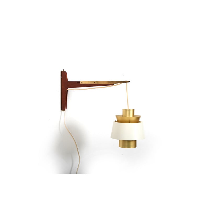 Vintage teak and brass wall lamp by Jorn Utzon for Nordisk Solar Infinitely, 1960s