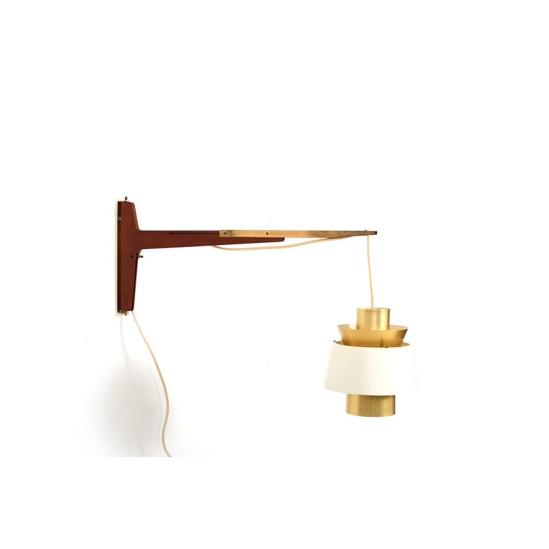 Vintage teak and brass wall lamp by Jorn Utzon for Nordisk Solar Infinitely, 1960s