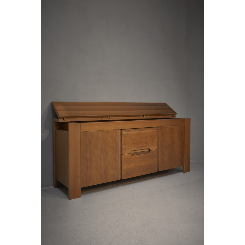 Brutalist vintage Italian wood sideboard, 1970s