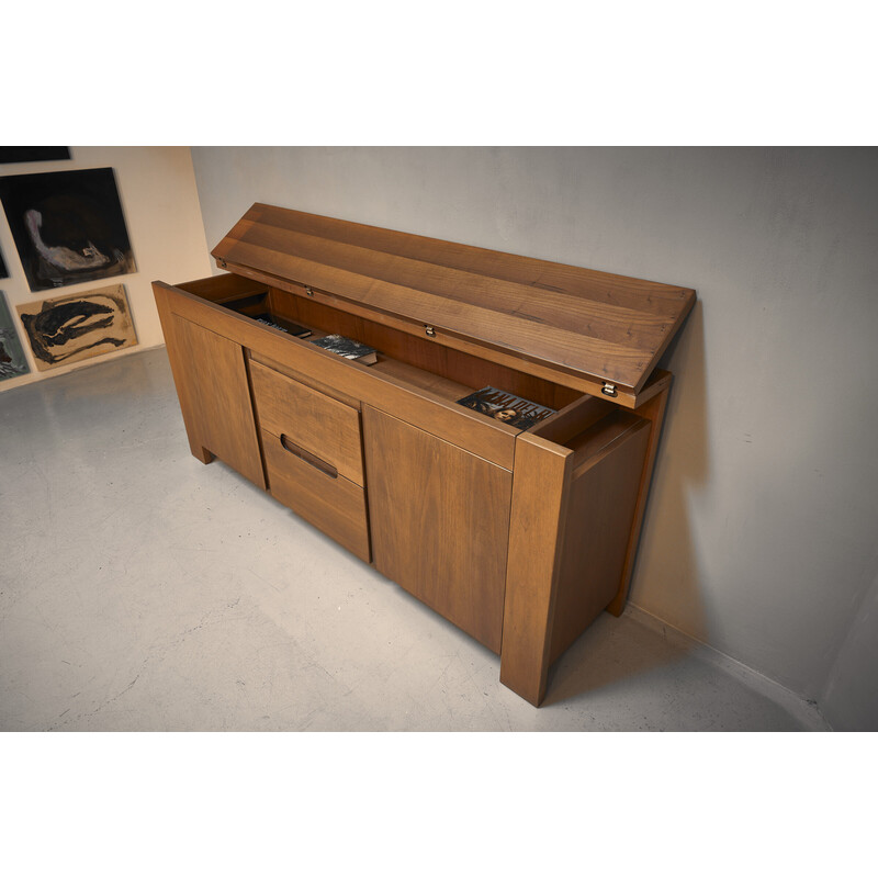 Brutalistisch vintage Italiaans houten dressoir, 1970