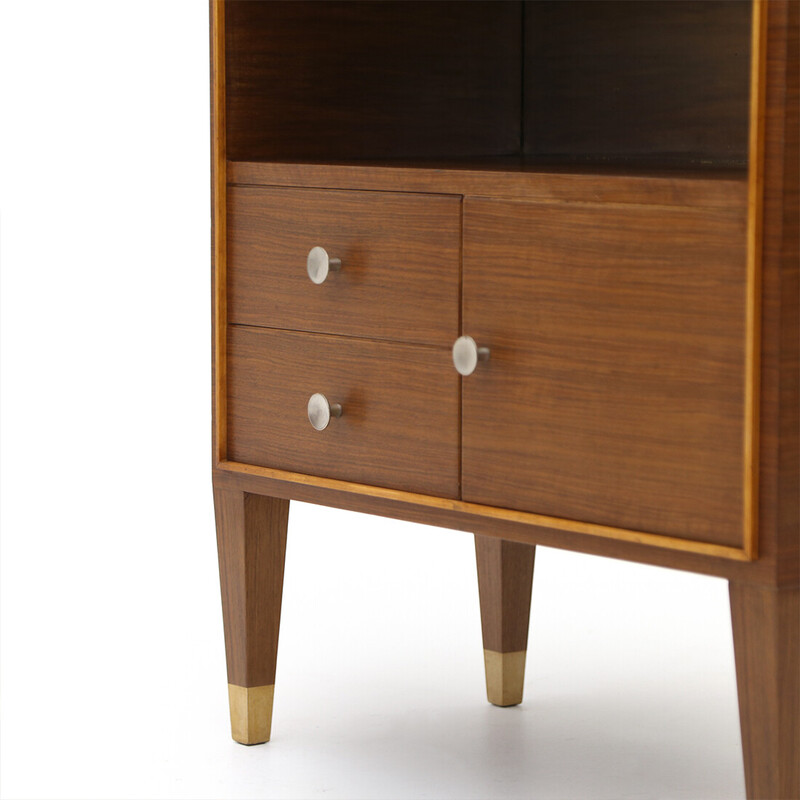 Pair of vintage night stands with black glass top, 1940s