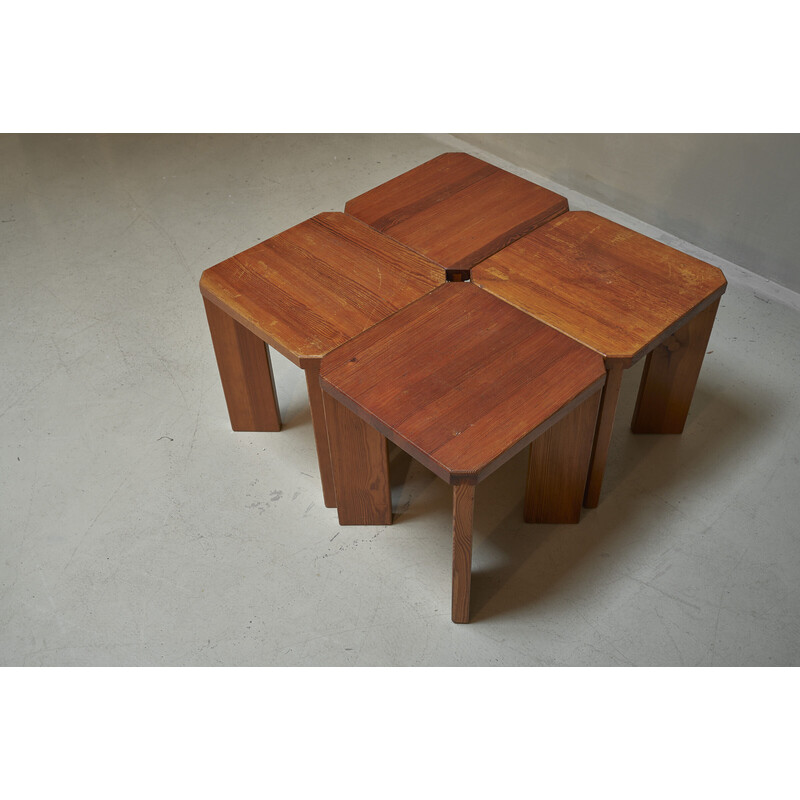 Vintage French stools in solid pine, 1970