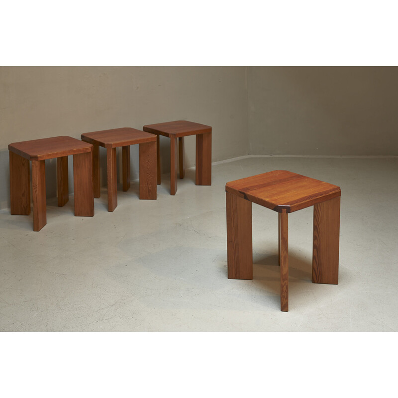 Vintage French stools in solid pine, 1970