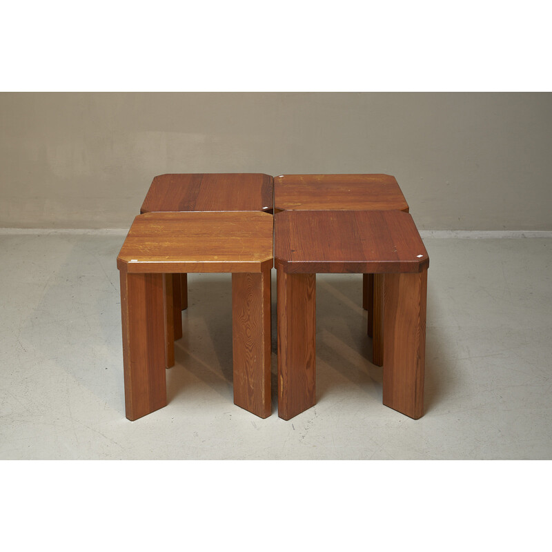 Vintage French stools in solid pine, 1970