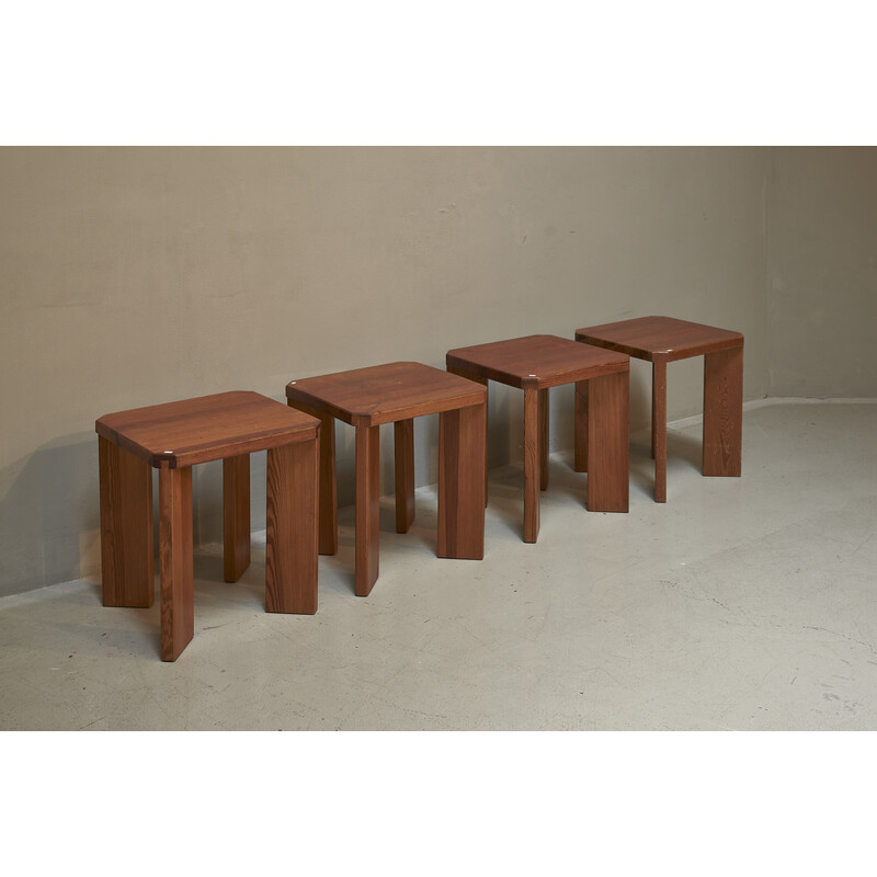 Vintage French stools in solid pine, 1970