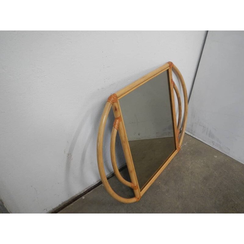 Vintage mirror with rattan frame