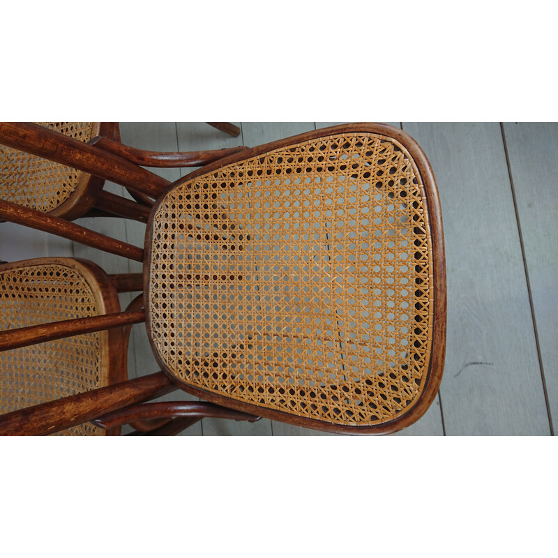 Set van 6 vintage stoelen van gebogen hout en riet, 1900